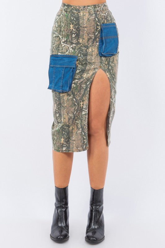 Cargo Skirt with contrast pockets in Woodland Camo - Concordia Style Boutique