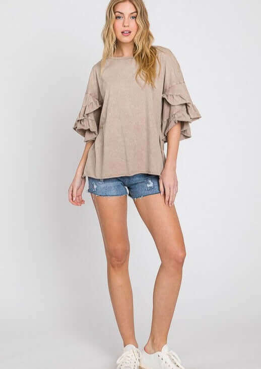 Tulip Sleeve Mineral Washed Tee Made in USA - Concordia Style Boutique