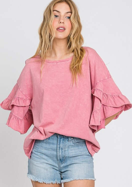 Tulip Sleeve Mineral Washed Tee Made in USA - Concordia Style Boutique