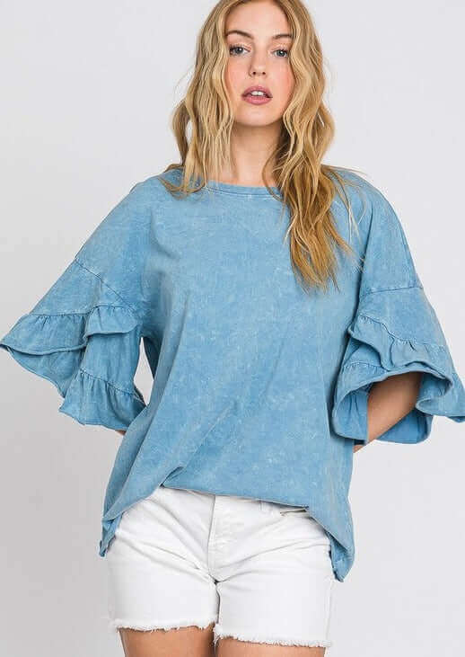 Tulip Sleeve Mineral Washed Tee Made in USA - Concordia Style Boutique