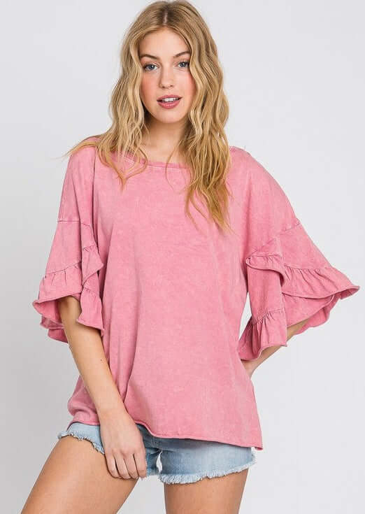 Tulip Sleeve Mineral Washed Tee Made in USA - Concordia Style Boutique