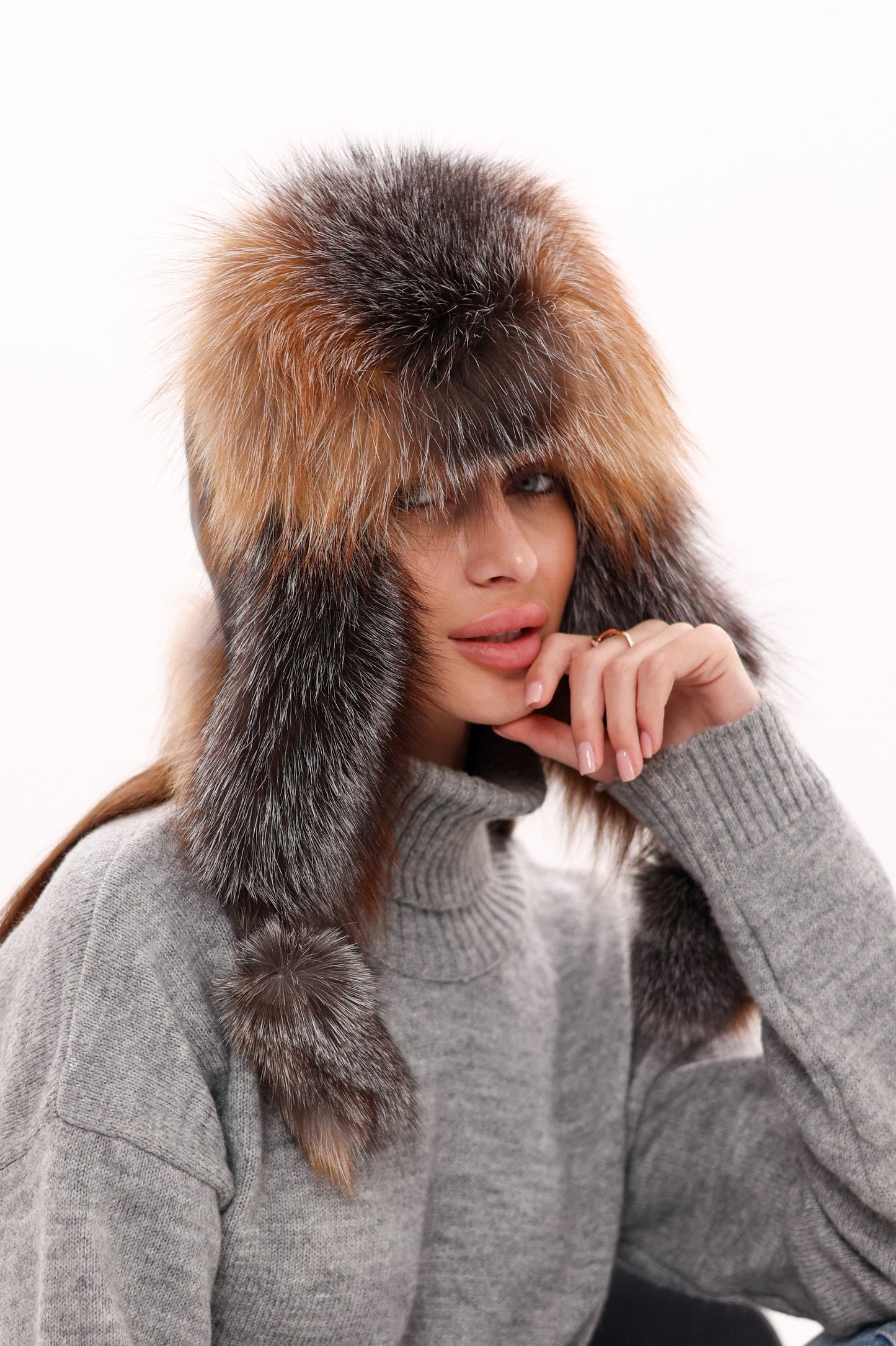 Genuine Silver Fox Fur Genuine Leather Hat