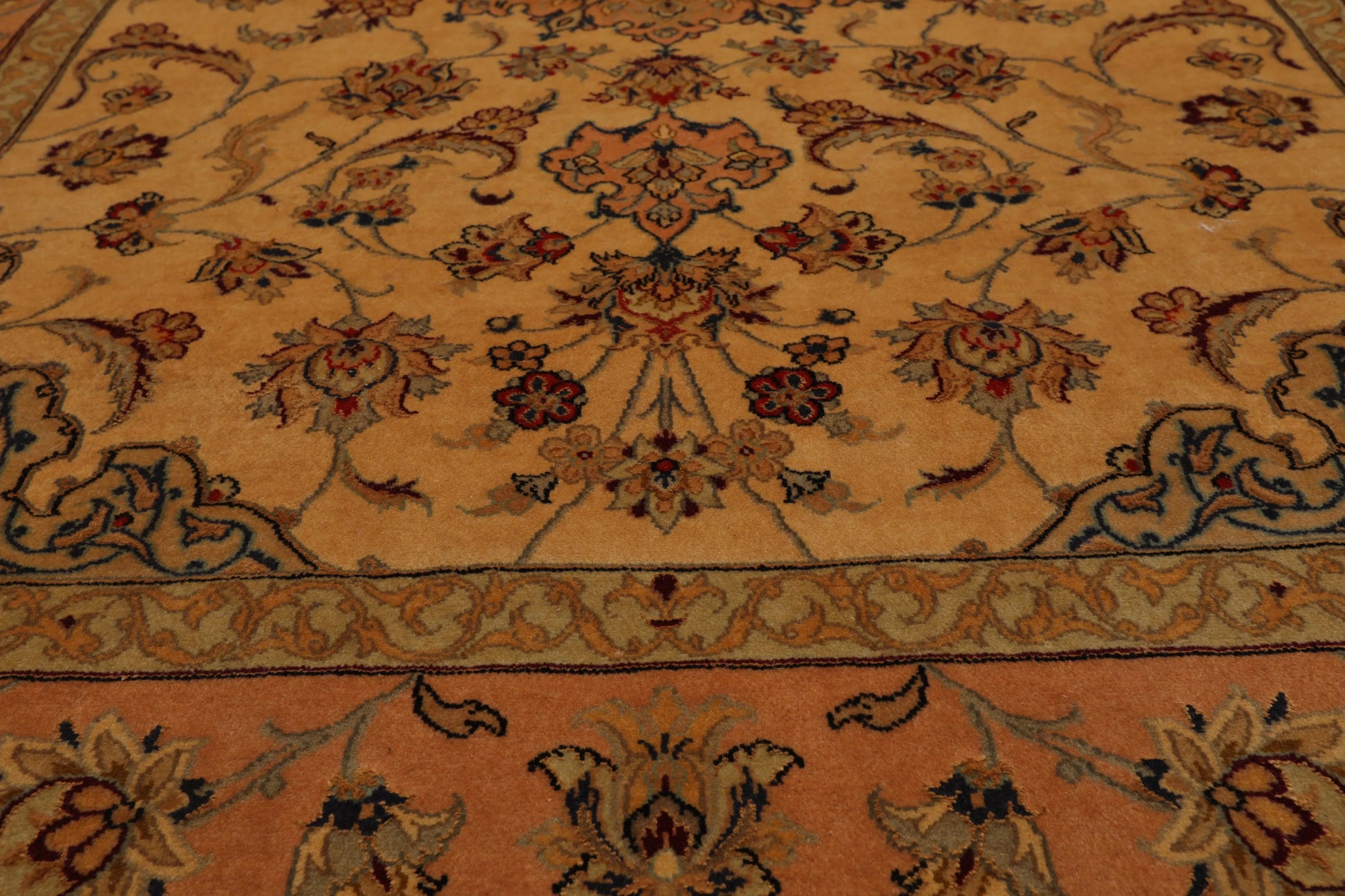 3' 1''x5' 2'' Hand Knotted 100% Pure Silk Traditional Isfahan with 400 KPSI Oriental Area Rug Gold, Peach Color - Concordia Style Boutique