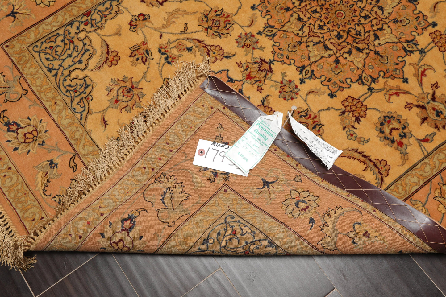 3' 1''x5' 2'' Hand Knotted 100% Pure Silk Traditional Isfahan with 400 KPSI Oriental Area Rug Gold, Peach Color - Concordia Style Boutique