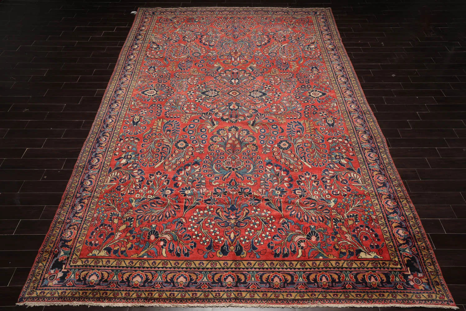 10'4''x16'3'' Burnt Orange, Navy Palace Hand Knotted 100% Wool Vintage Palace Lilihan Traditional Oriental Area Rug - Concordia Style Boutique
