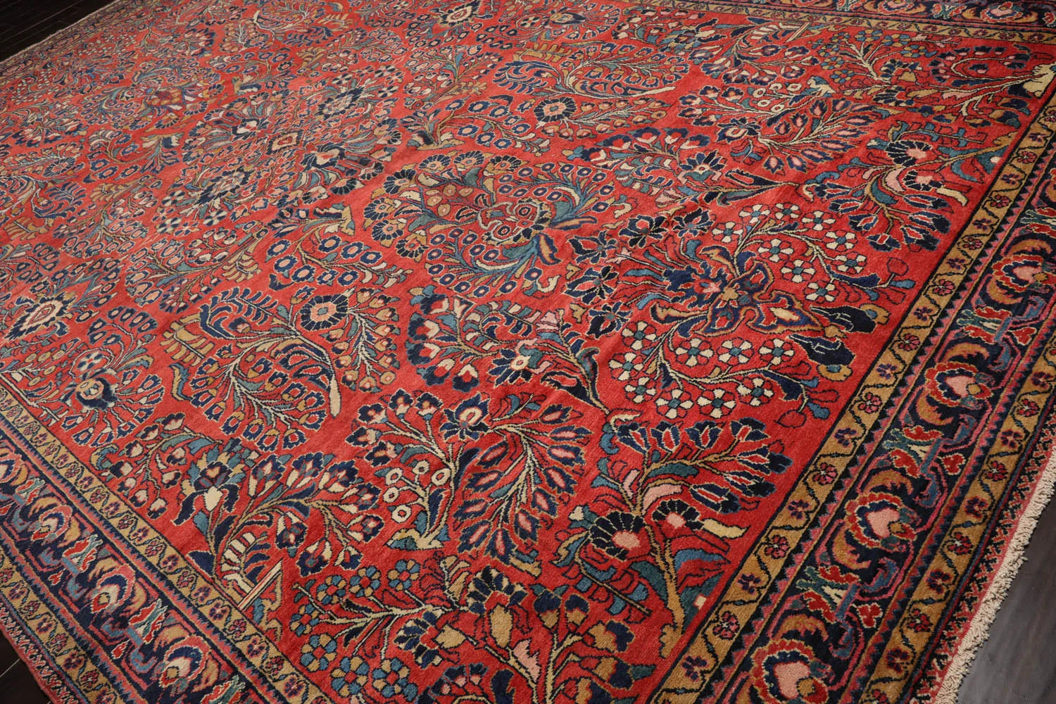 10'4''x16'3'' Burnt Orange, Navy Palace Hand Knotted 100% Wool Vintage Palace Lilihan Traditional Oriental Area Rug - Concordia Style Boutique