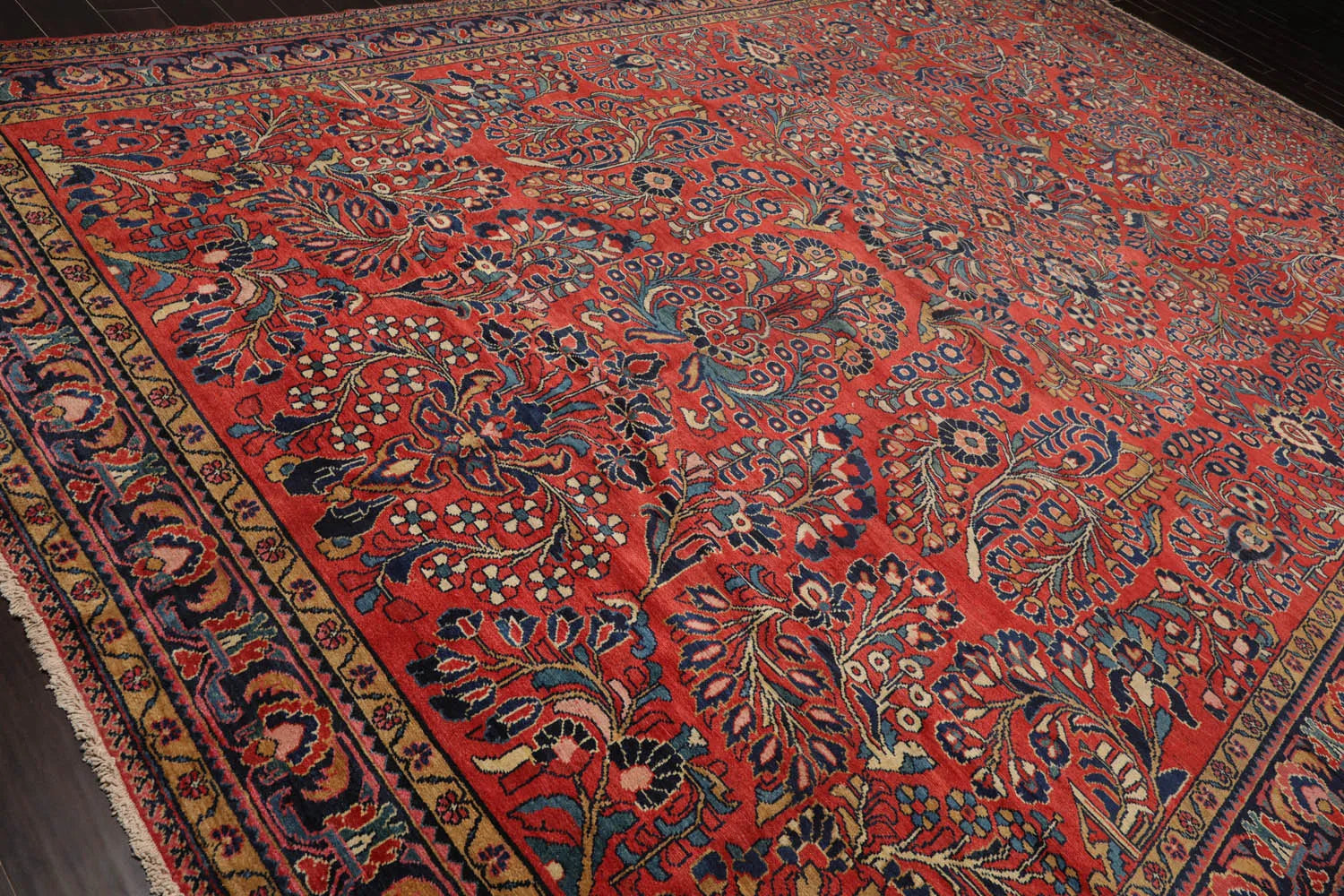 10'4''x16'3'' Burnt Orange, Navy Palace Hand Knotted 100% Wool Vintage Palace Lilihan Traditional Oriental Area Rug - Concordia Style Boutique