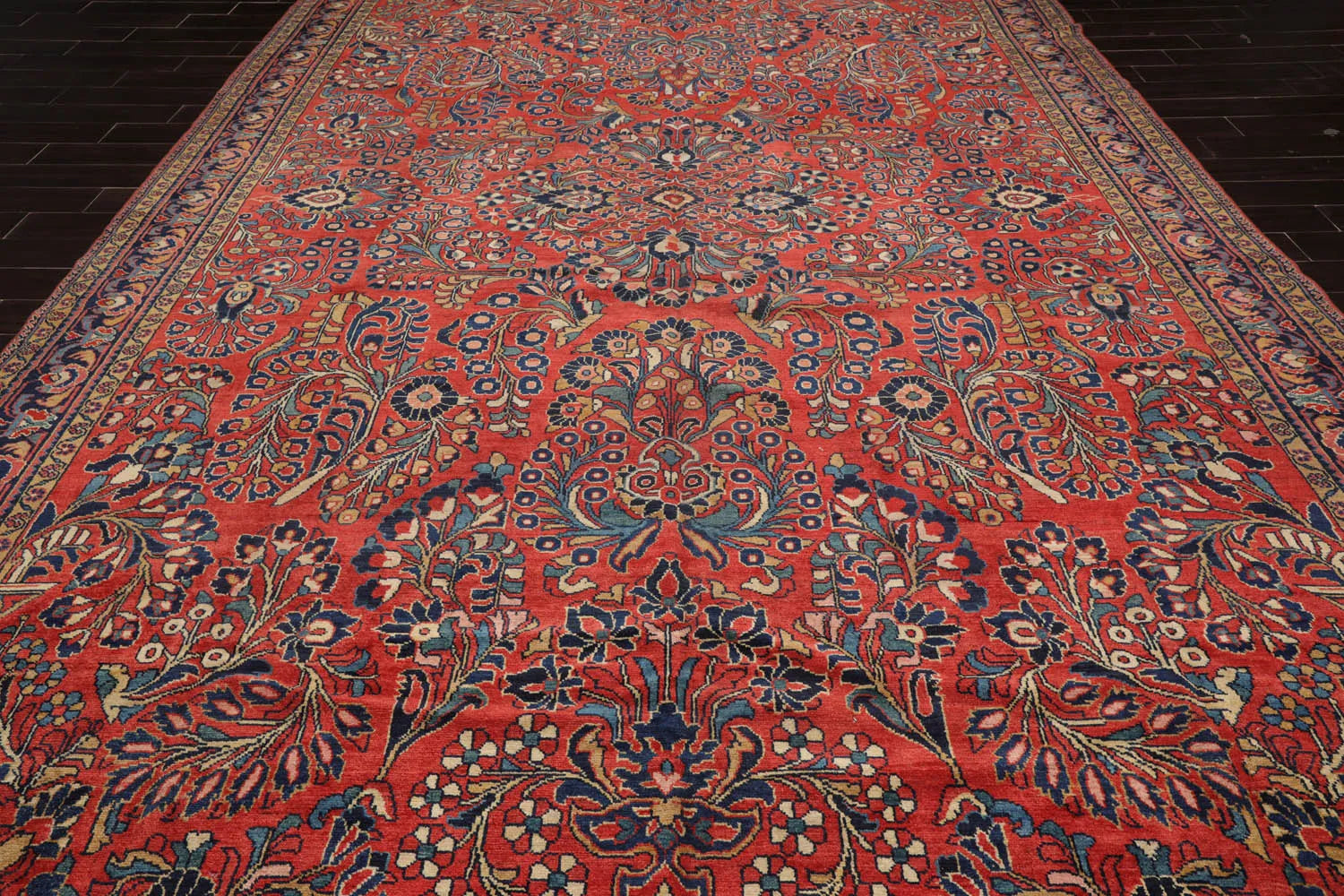 10'4''x16'3'' Burnt Orange, Navy Palace Hand Knotted 100% Wool Vintage Palace Lilihan Traditional Oriental Area Rug - Concordia Style Boutique