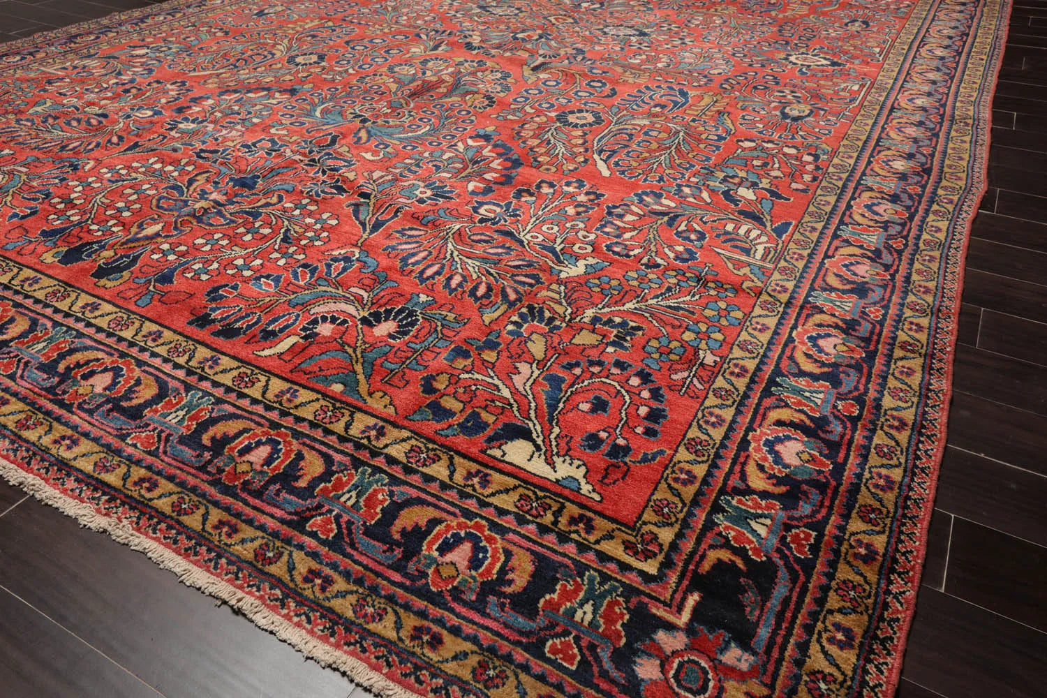 10'4''x16'3'' Burnt Orange, Navy Palace Hand Knotted 100% Wool Vintage Palace Lilihan Traditional Oriental Area Rug - Concordia Style Boutique