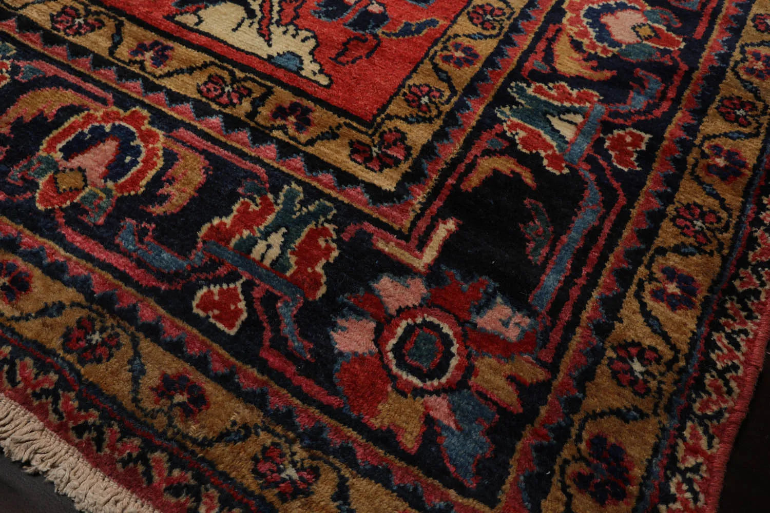 10'4''x16'3'' Burnt Orange, Navy Palace Hand Knotted 100% Wool Vintage Palace Lilihan Traditional Oriental Area Rug - Concordia Style Boutique