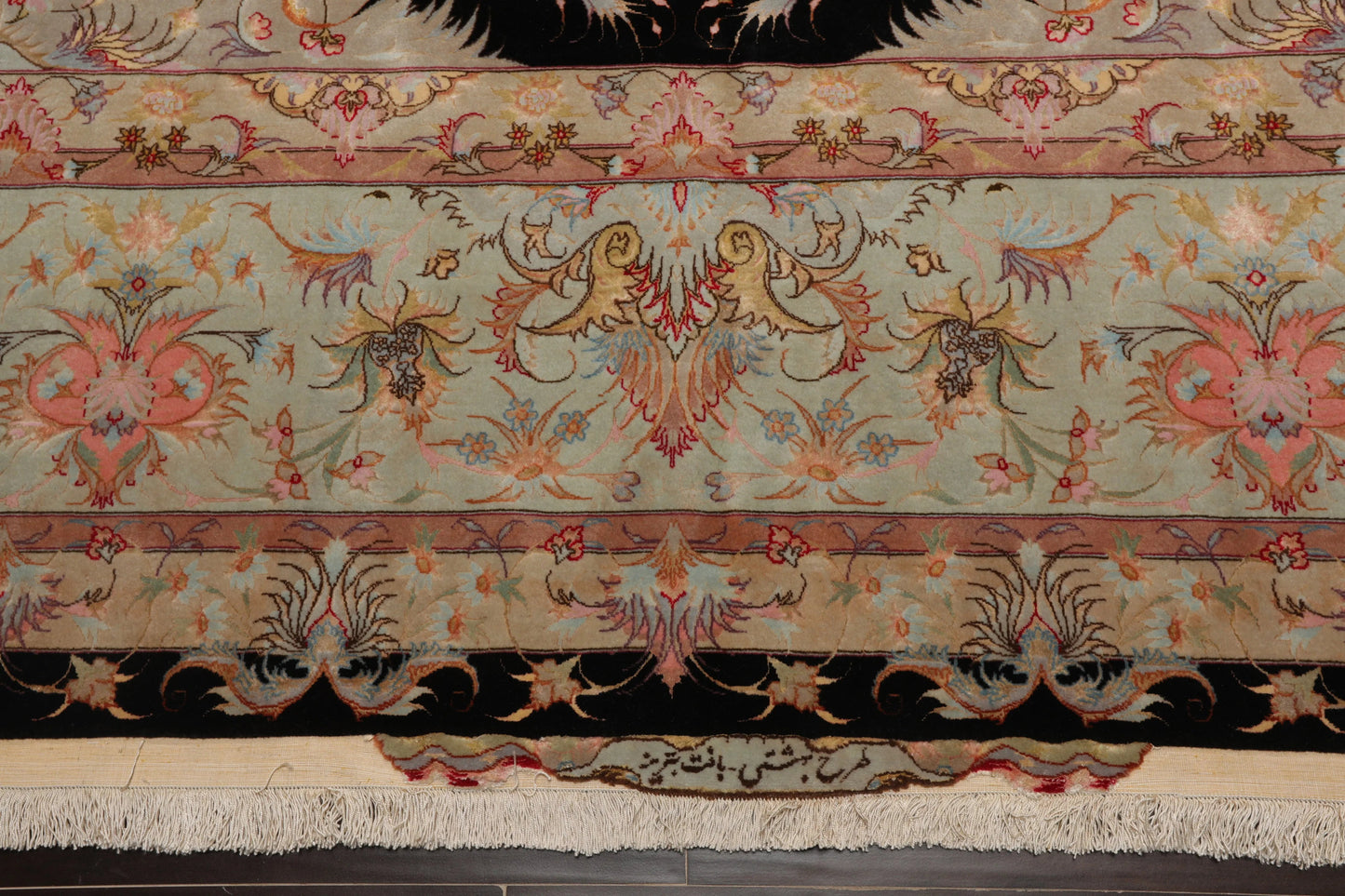 11' 6''x16' 10'' Palace Hand Knotted Wool and Silk Tabriz Traditional 400 KPSI Oriental Area Rug Black, Aqua Color - Concordia Style Boutique