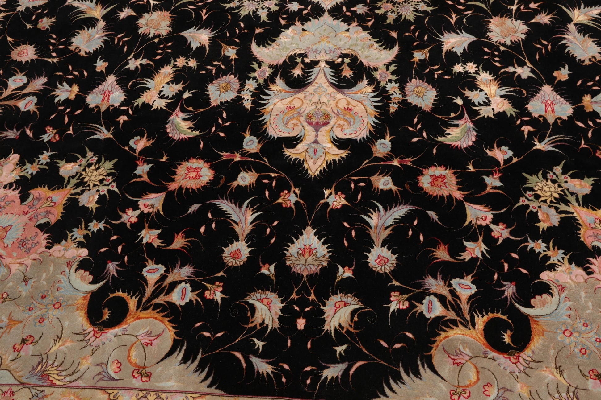 11' 6''x16' 10'' Palace Hand Knotted Wool and Silk Tabriz Traditional 400 KPSI Oriental Area Rug Black, Aqua Color - Concordia Style Boutique
