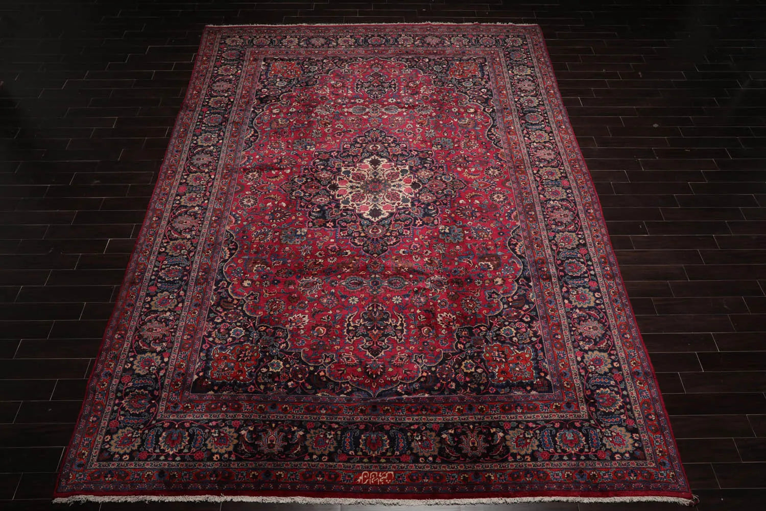 10'9"x16'5" Palace Burgundy Hand Knotted 100% Wool Mashad Traditional 200 KPSI Oriental Area Rug - Premium Persian;Hand Knotted;Palace;Rectangle;Burgundy, Plum, Navy;Traditional;Premium_Rug from Oriental Rug Of Houston - Just $9999! Shop now at Concordia Style Boutique