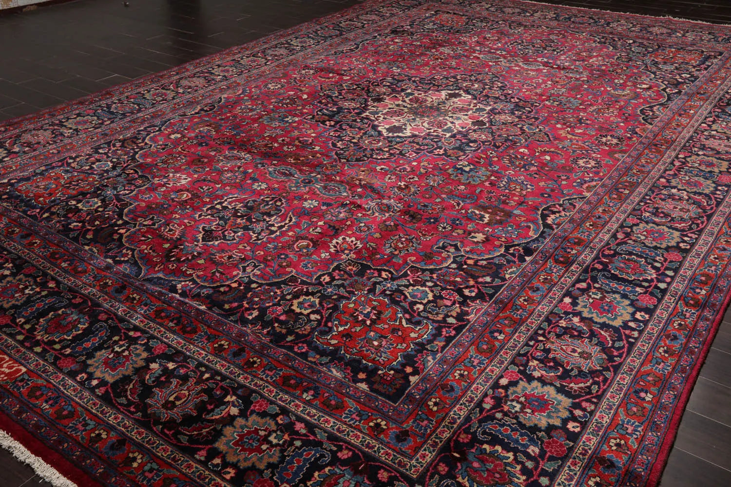 10'9"x16'5" Palace Burgundy Hand Knotted 100% Wool Mashad Traditional 200 KPSI Oriental Area Rug - Premium Persian;Hand Knotted;Palace;Rectangle;Burgundy, Plum, Navy;Traditional;Premium_Rug from Oriental Rug Of Houston - Just $9999! Shop now at Concordia Style Boutique