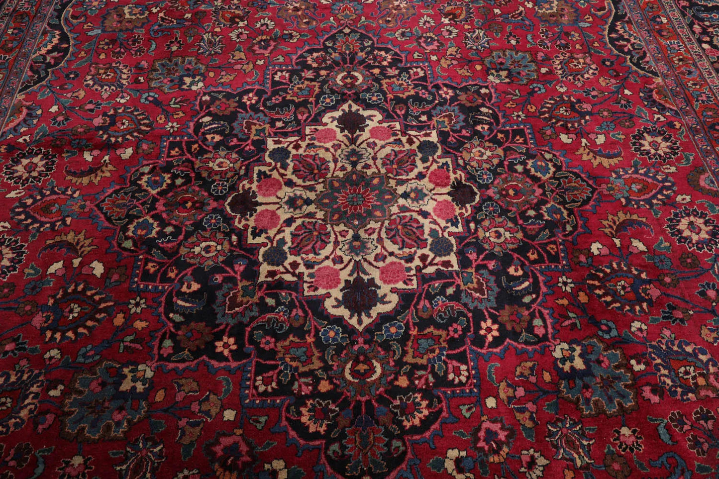 10'9"x16'5" Palace Burgundy Hand Knotted 100% Wool Mashad Traditional 200 KPSI Oriental Area Rug - Premium Persian;Hand Knotted;Palace;Rectangle;Burgundy, Plum, Navy;Traditional;Premium_Rug from Oriental Rug Of Houston - Just $9999! Shop now at Concordia Style Boutique