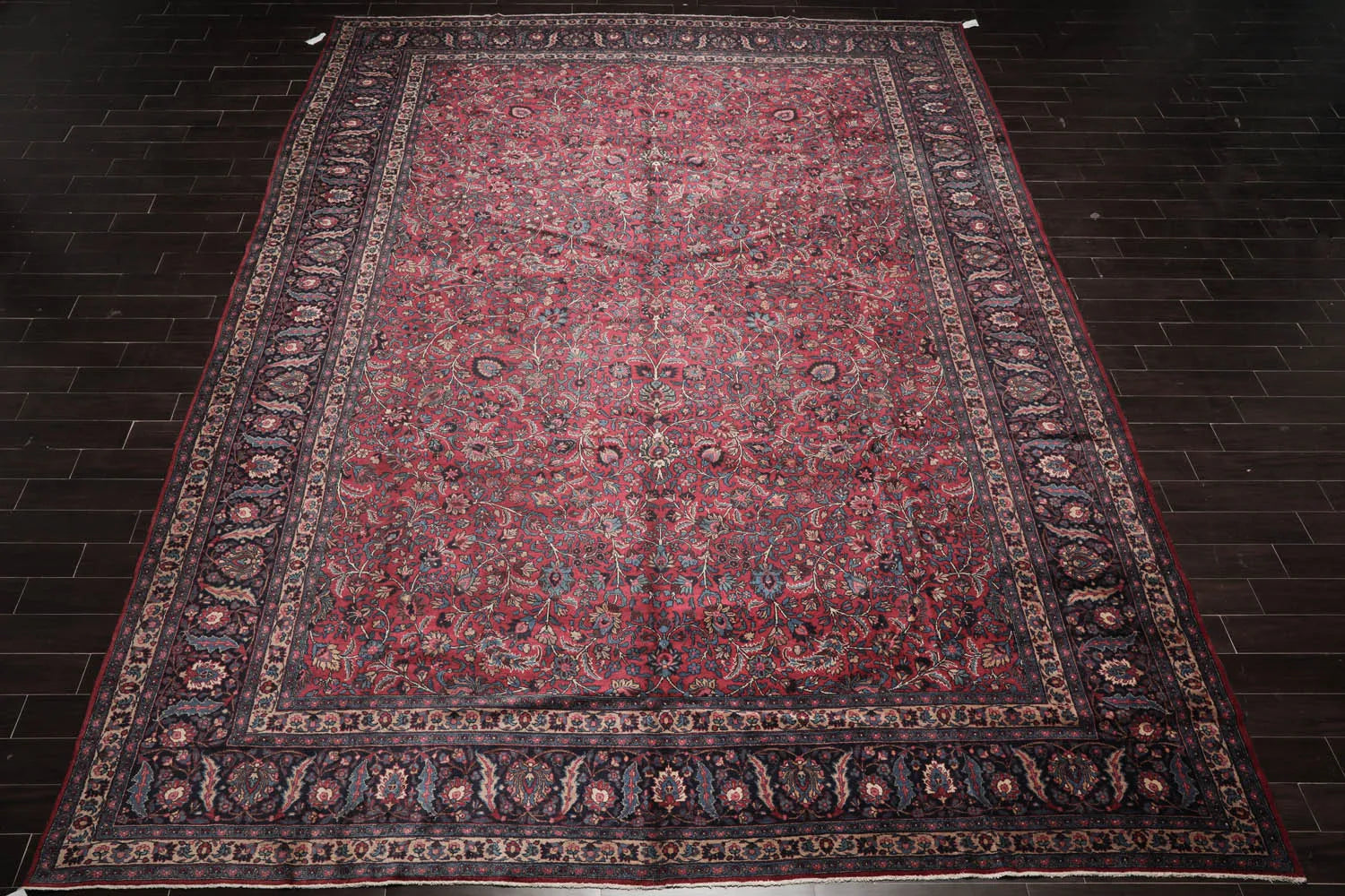 12' 4''x16' 7'' Palace Burgundy, Midnight Blue Hand Knotted 100% Wool Mashad Traditional Oriental Area Rug - Concordia Style Boutique