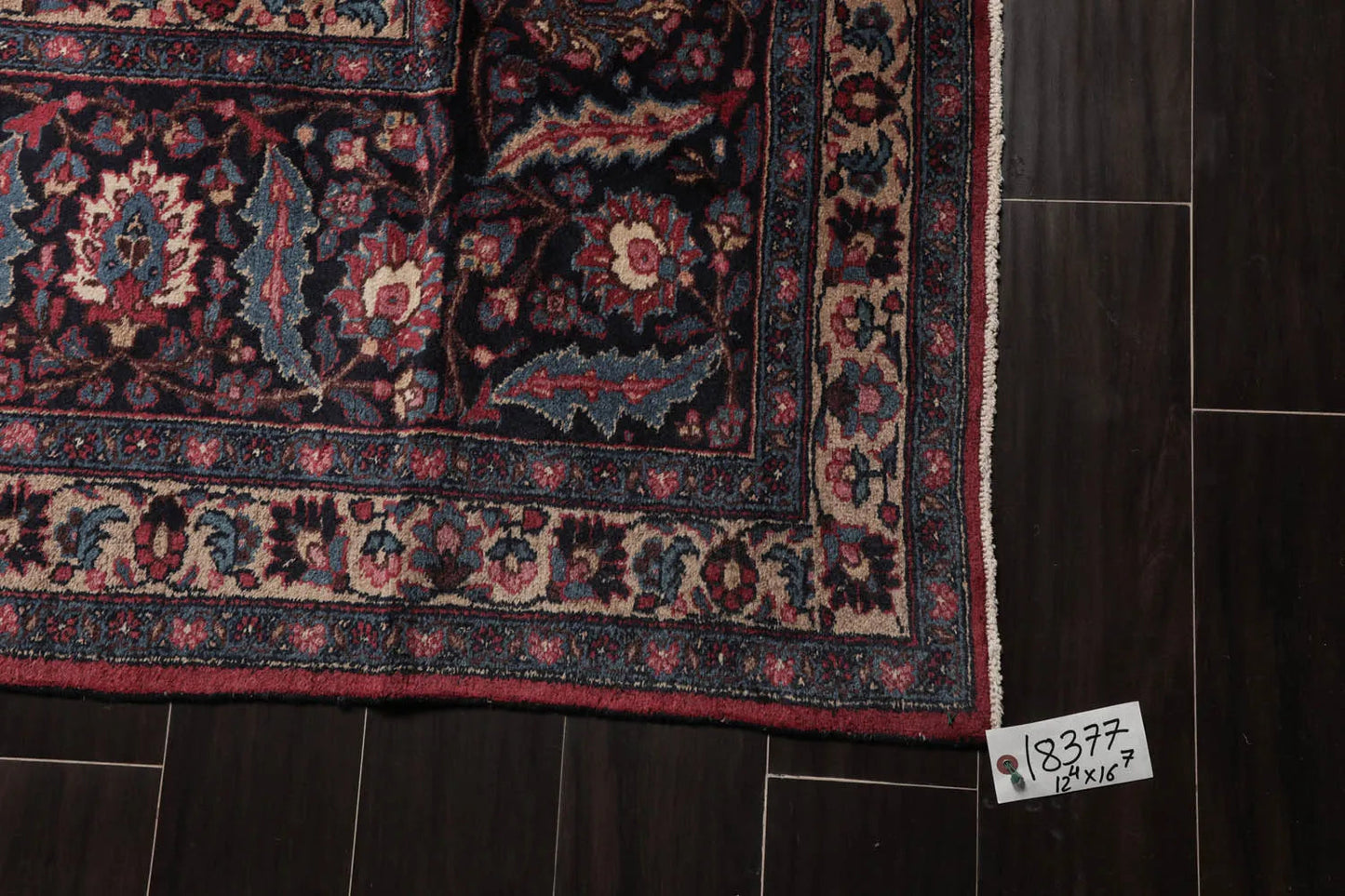 12' 4''x16' 7'' Palace Burgundy, Midnight Blue Hand Knotted 100% Wool Mashad Traditional Oriental Area Rug - Concordia Style Boutique