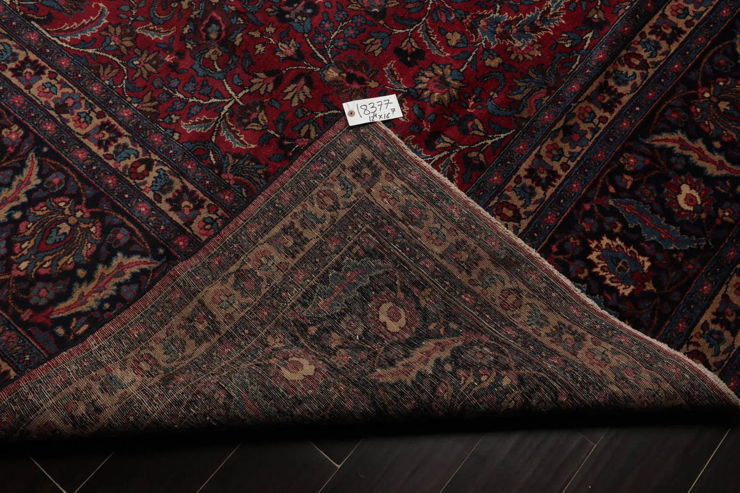 12' 4''x16' 7'' Palace Burgundy, Midnight Blue Hand Knotted 100% Wool Mashad Traditional Oriental Area Rug - Concordia Style Boutique