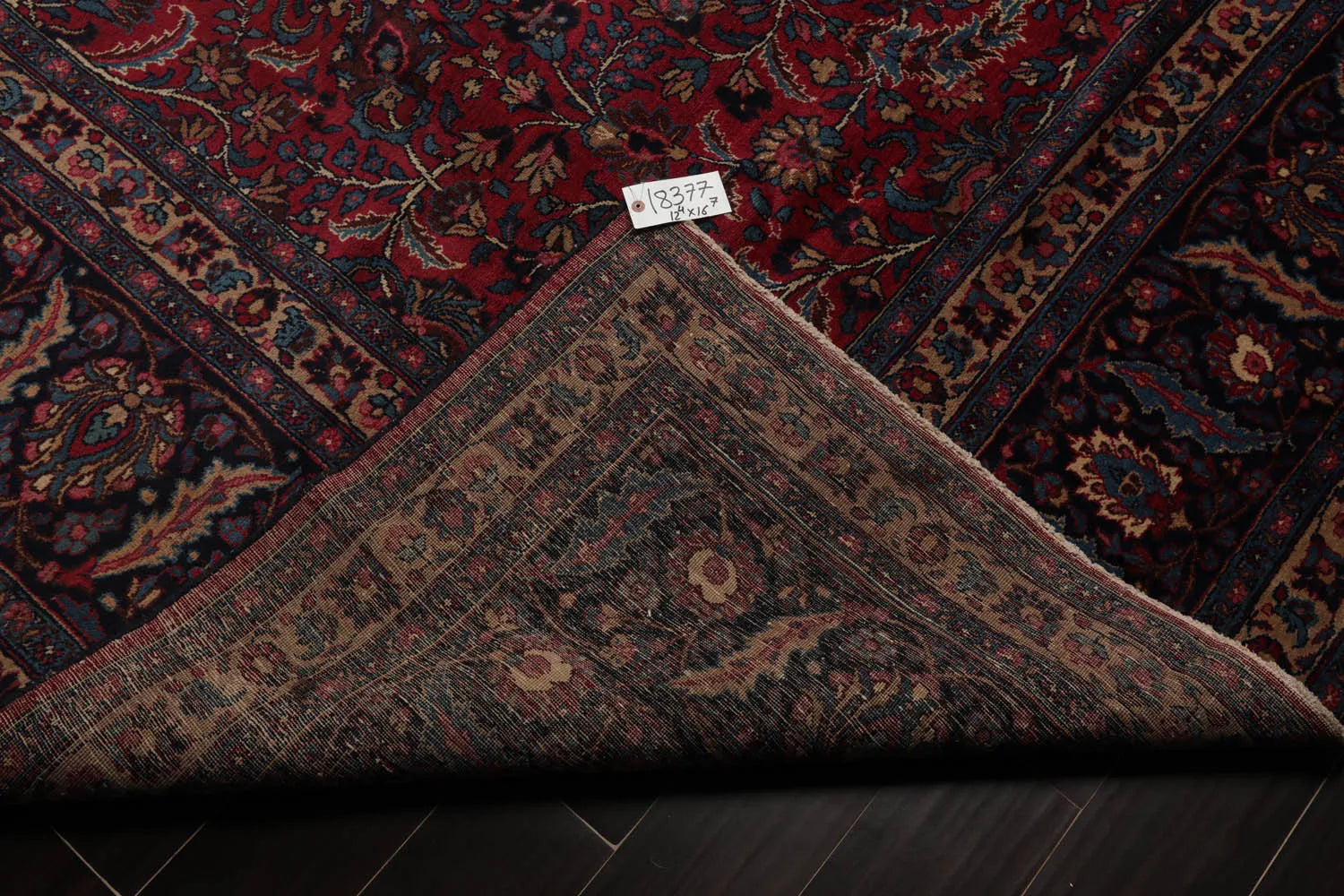 12' 4''x16' 7'' Palace Burgundy, Midnight Blue Hand Knotted 100% Wool Mashad Traditional Oriental Area Rug - Concordia Style Boutique