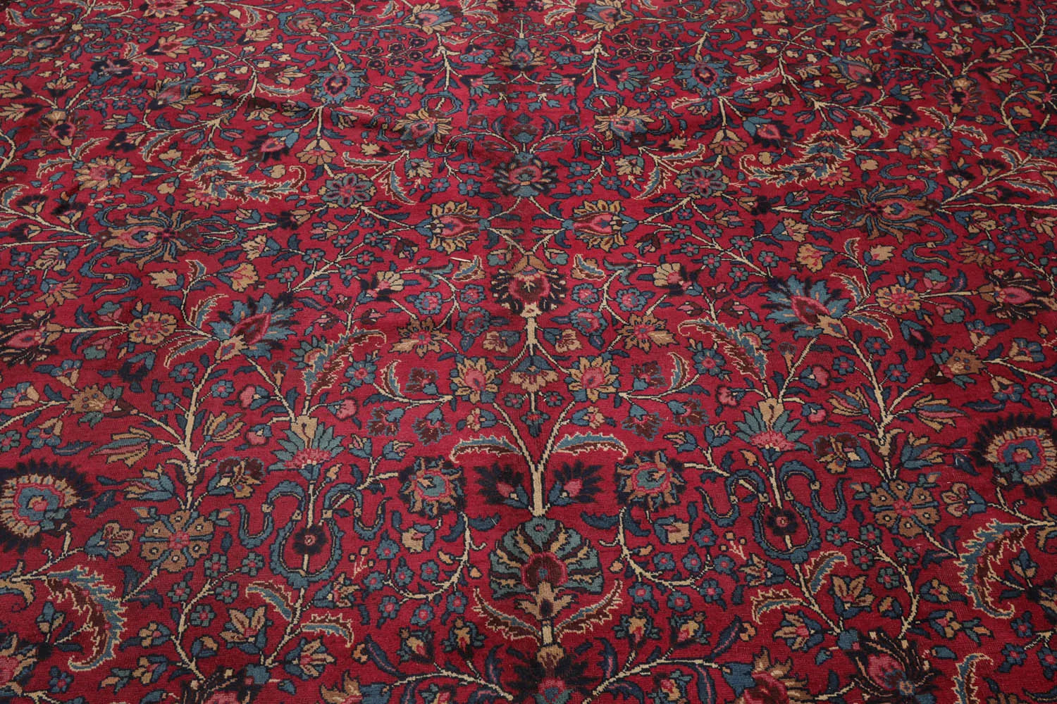 12' 4''x16' 7'' Palace Burgundy, Midnight Blue Hand Knotted 100% Wool Mashad Traditional Oriental Area Rug - Concordia Style Boutique