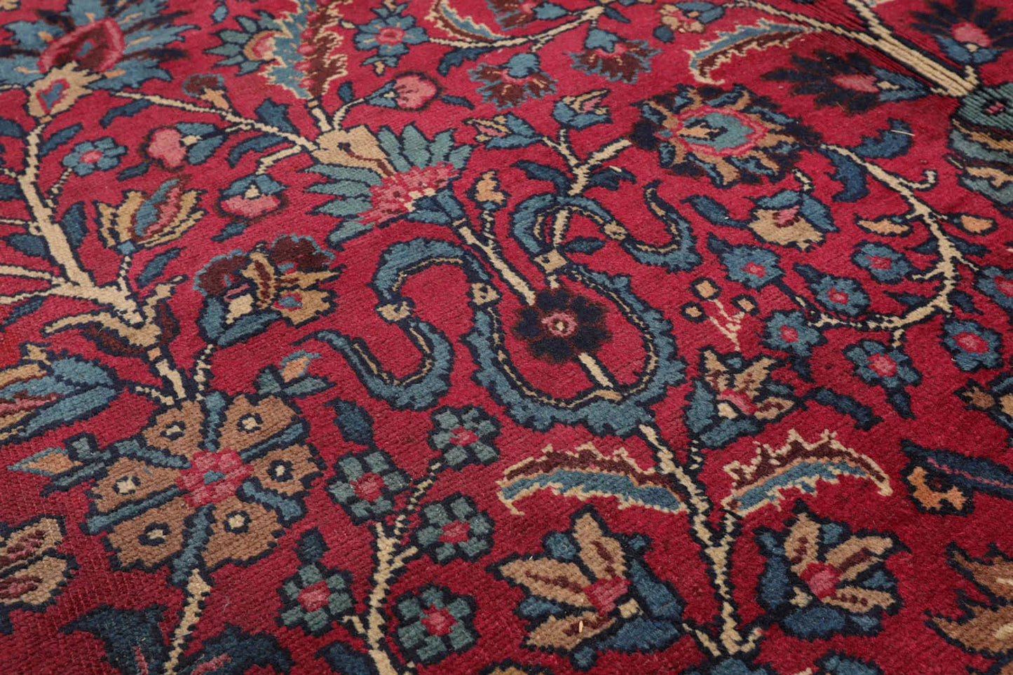 12' 4''x16' 7'' Palace Burgundy, Midnight Blue Hand Knotted 100% Wool Mashad Traditional Oriental Area Rug - Concordia Style Boutique