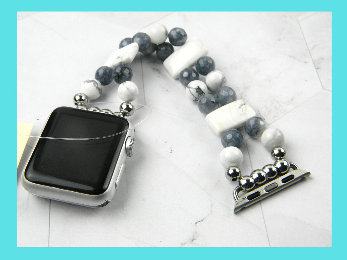 Watch band for Apple Watch, White and Gray Howlite