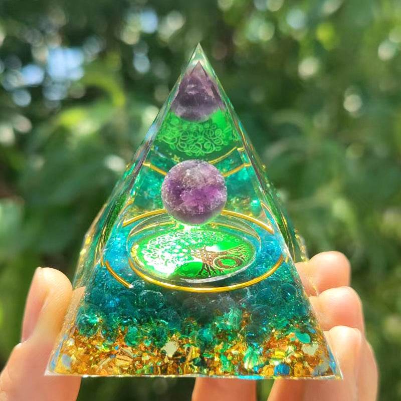 Crystal Ball Pyramid - 5.6.10 cm - Crystal Gravel Gel Drop Resin - Handmade - Concordia Style Boutique