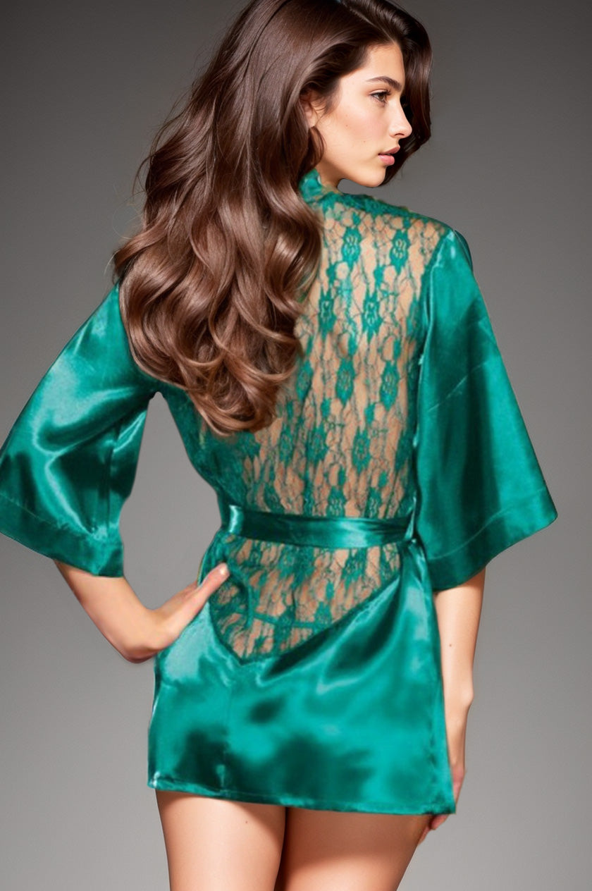 Satin Robe with Lace - Concordia Style Boutique