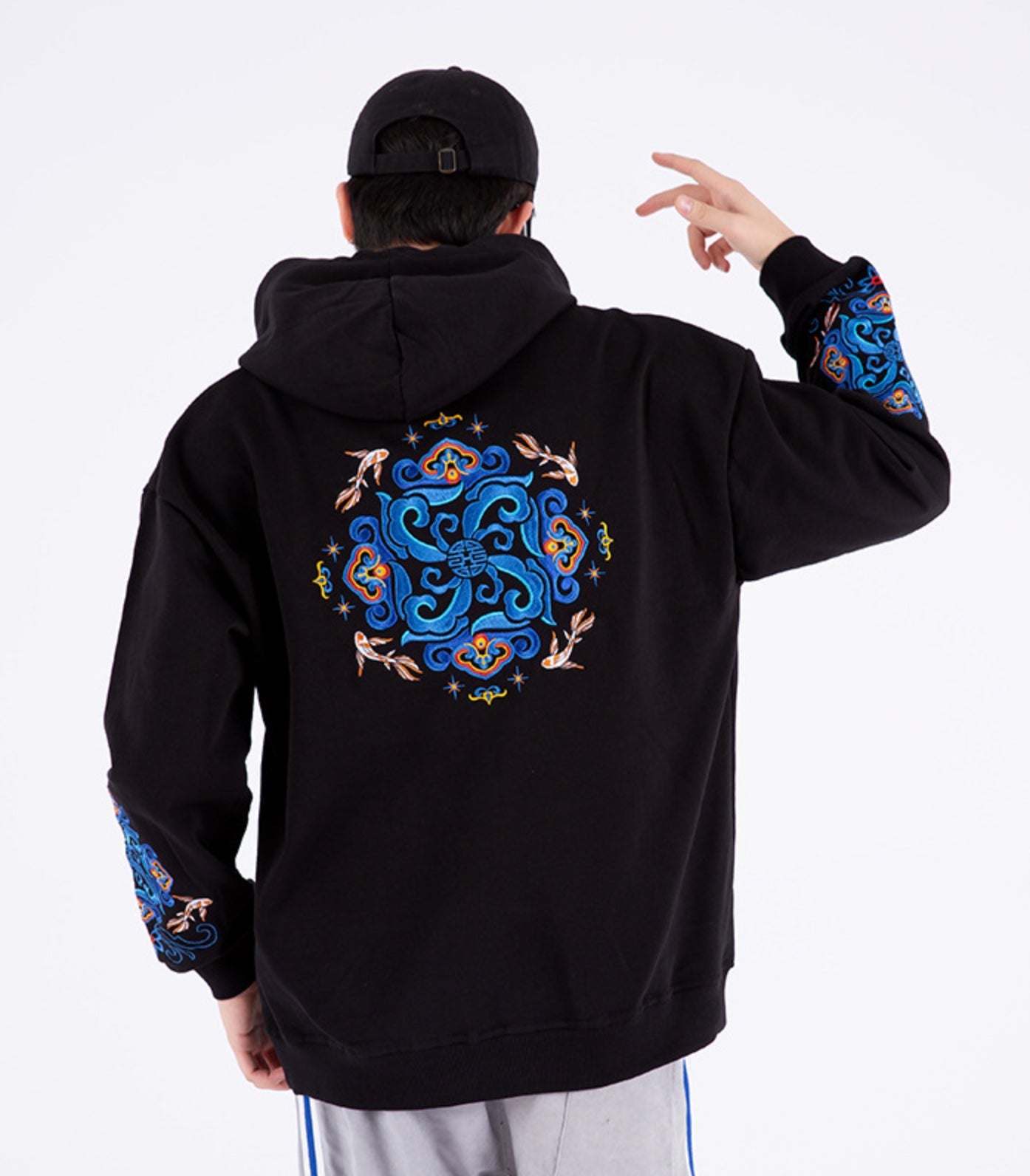 KH9201 Fish Art Embroidery Hoodie - Concordia Style Boutique