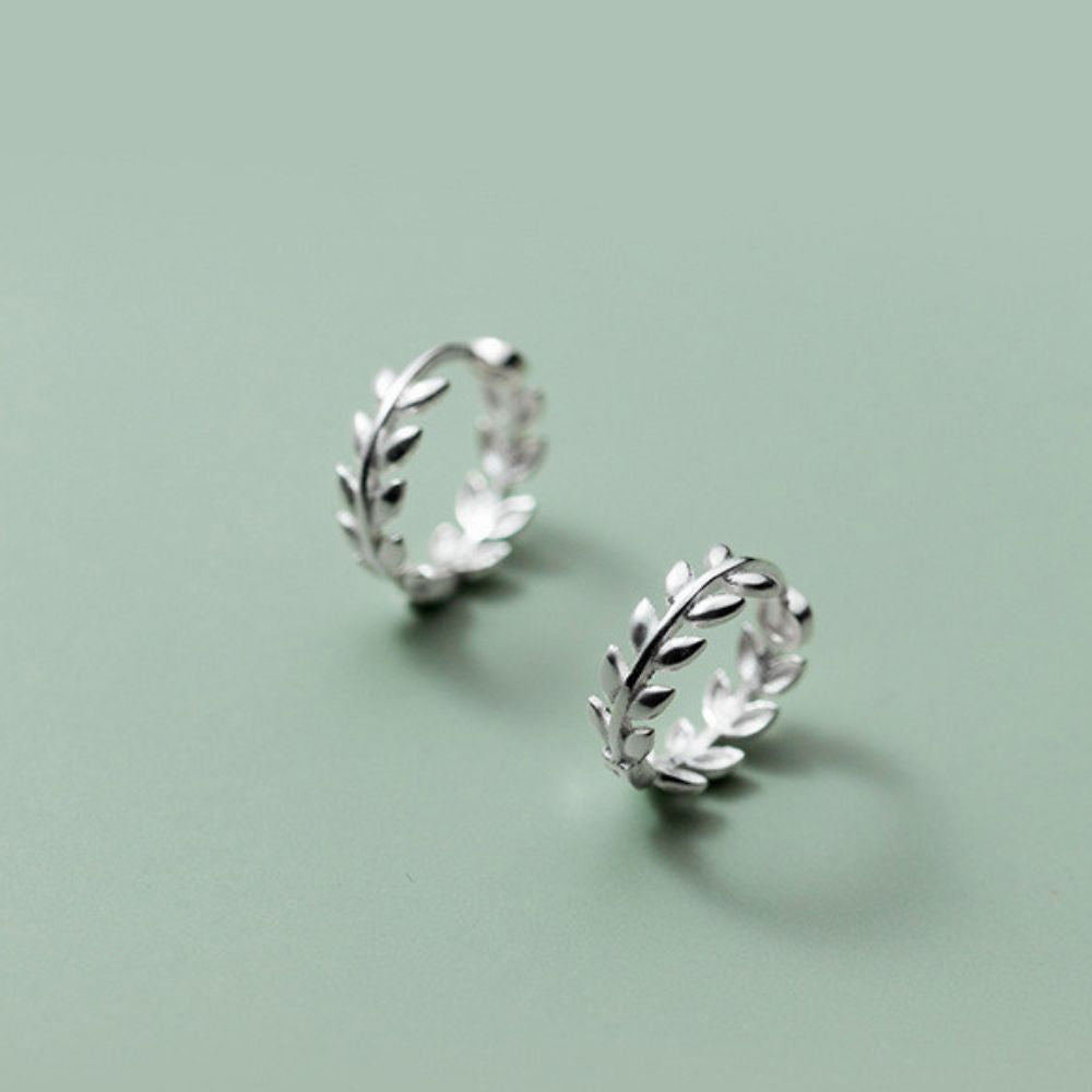 TINY OLIVE LEAVES HOOP EARRINGS (PAIR) - Concordia Style Boutique