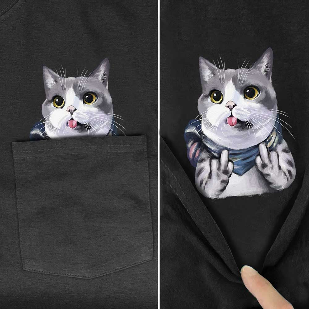 PLAYFUL CAT POCKET T-SHIRTS - Concordia Style Boutique