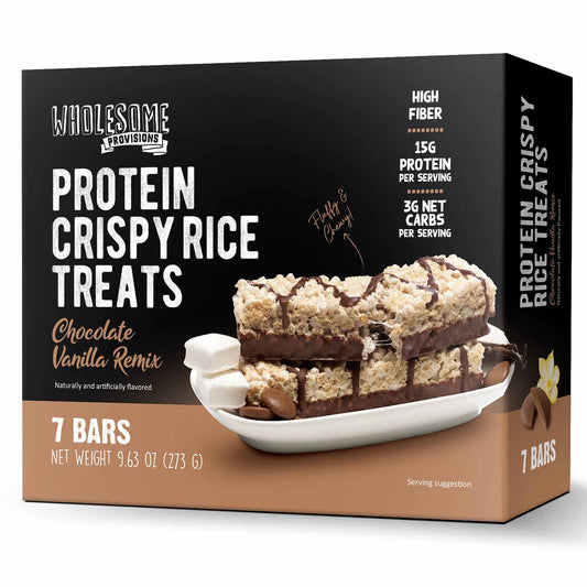 Chocolate Vanilla Protein Rice Crispy Treats - 15g Protein, Low Carb 3g Net, High Fiber, Soft & Chewy - Concordia Style Boutique