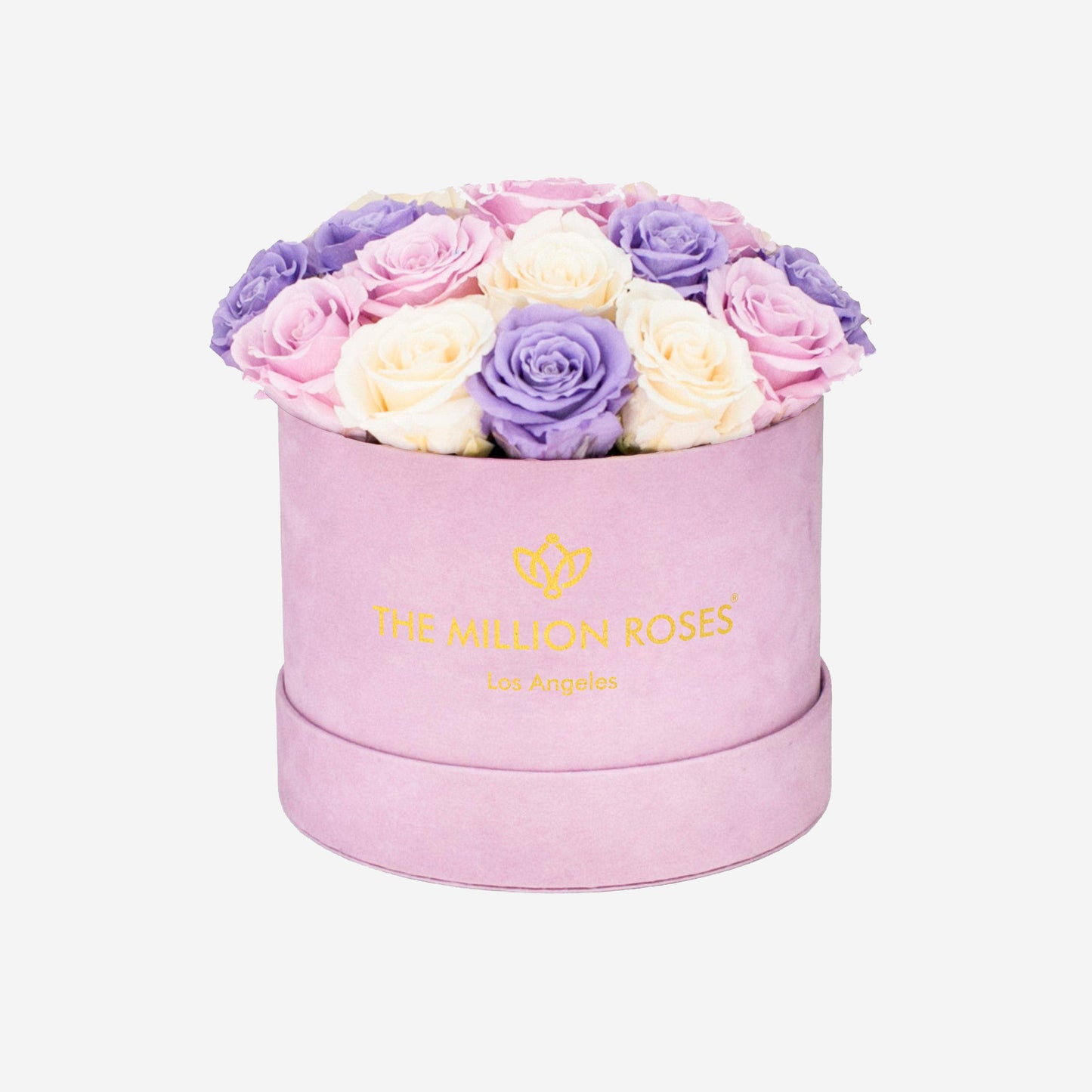 Classic Light Pink Suede Dome Box | Violet & Ivory & Pink Roses