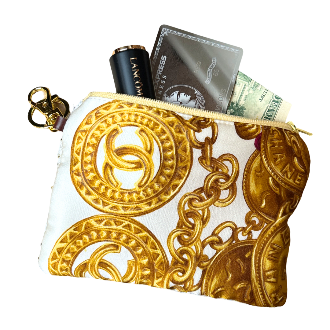 CC Logo Gold Coins Vintage Silk Scarf Coffee Run Keychain Bag