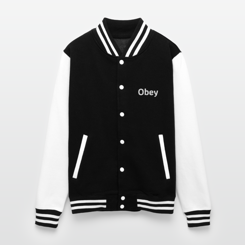 Just Hoods Heavyweight Letterman Jacket - "Obey" - Premium Letterman Jacket from Concordia Style Boutique - Just $89.41! Shop now at Concordia Style Boutique