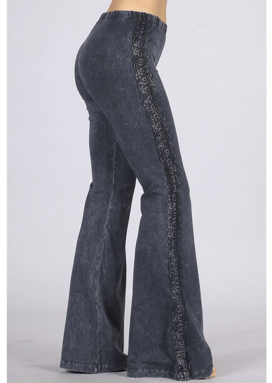 Side Crochet Lace Long & Lean Flare Bottom Jeggings Made in USA - Concordia Style Boutique