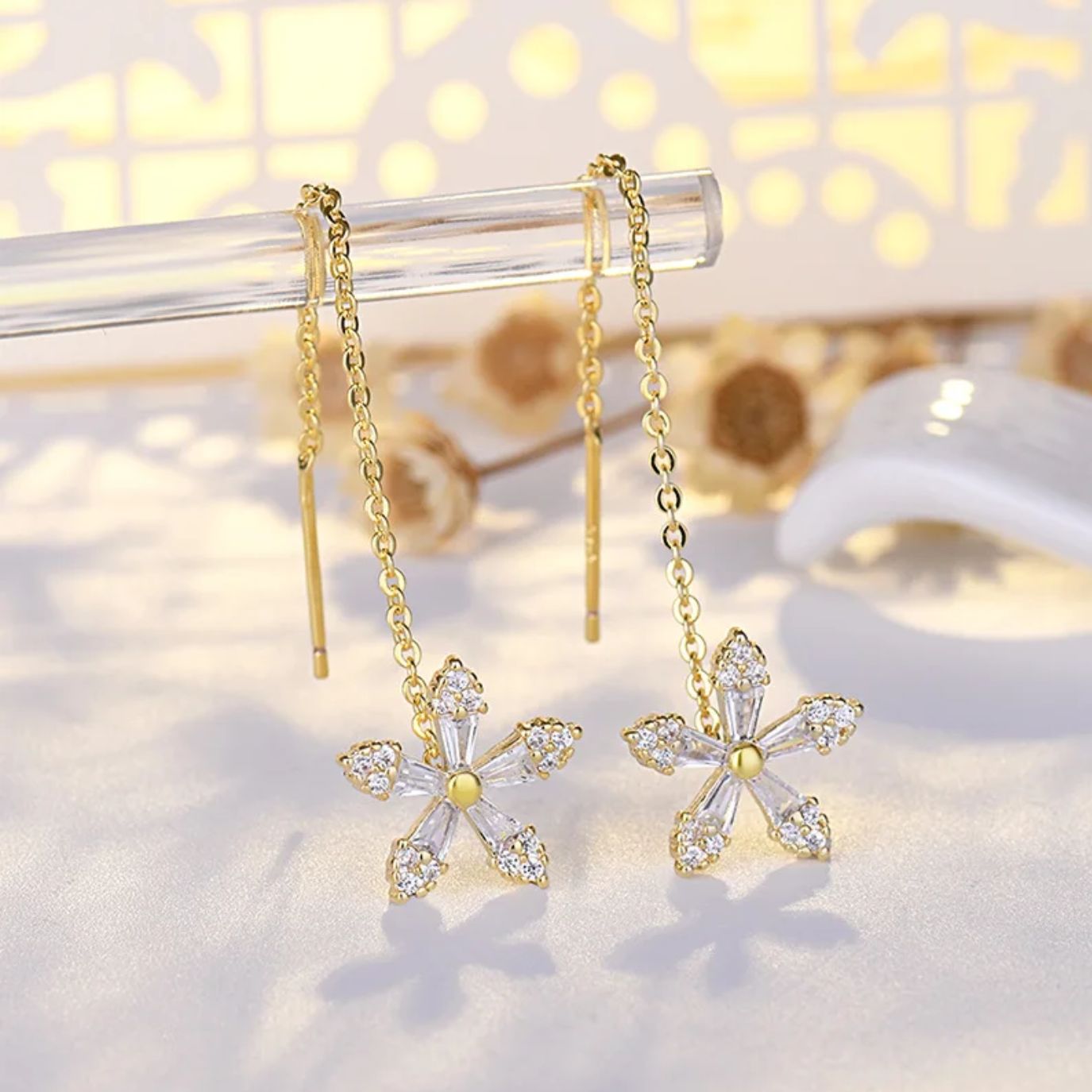 FLOWER THREADER DIAMOND EARRINGS (PAIR) - Concordia Style Boutique