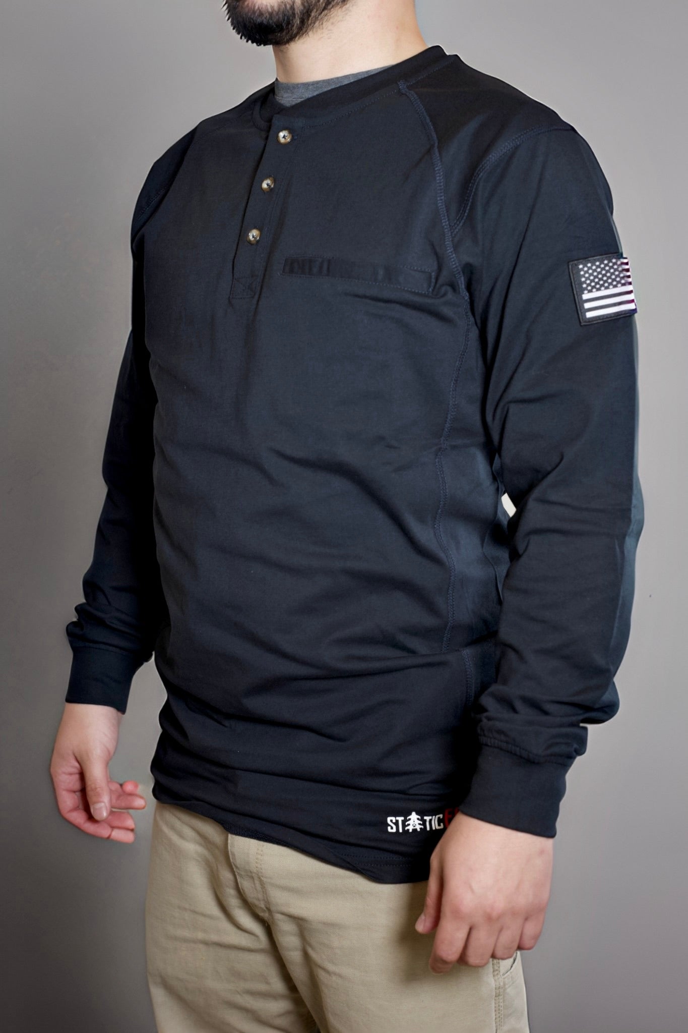 FR 3-Button Henley Shirt - Black