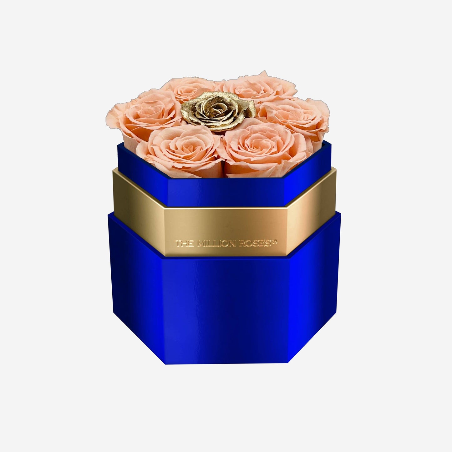 One in a Million™ Mirror Blue Hexagon Box | Peach & Gold Roses