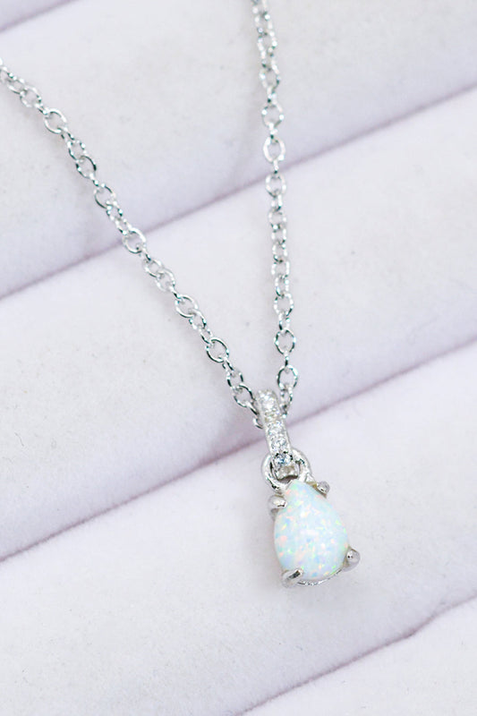 Opal Pendant 925 Sterling Silver Chain-Link Necklace - Concordia Style Boutique
