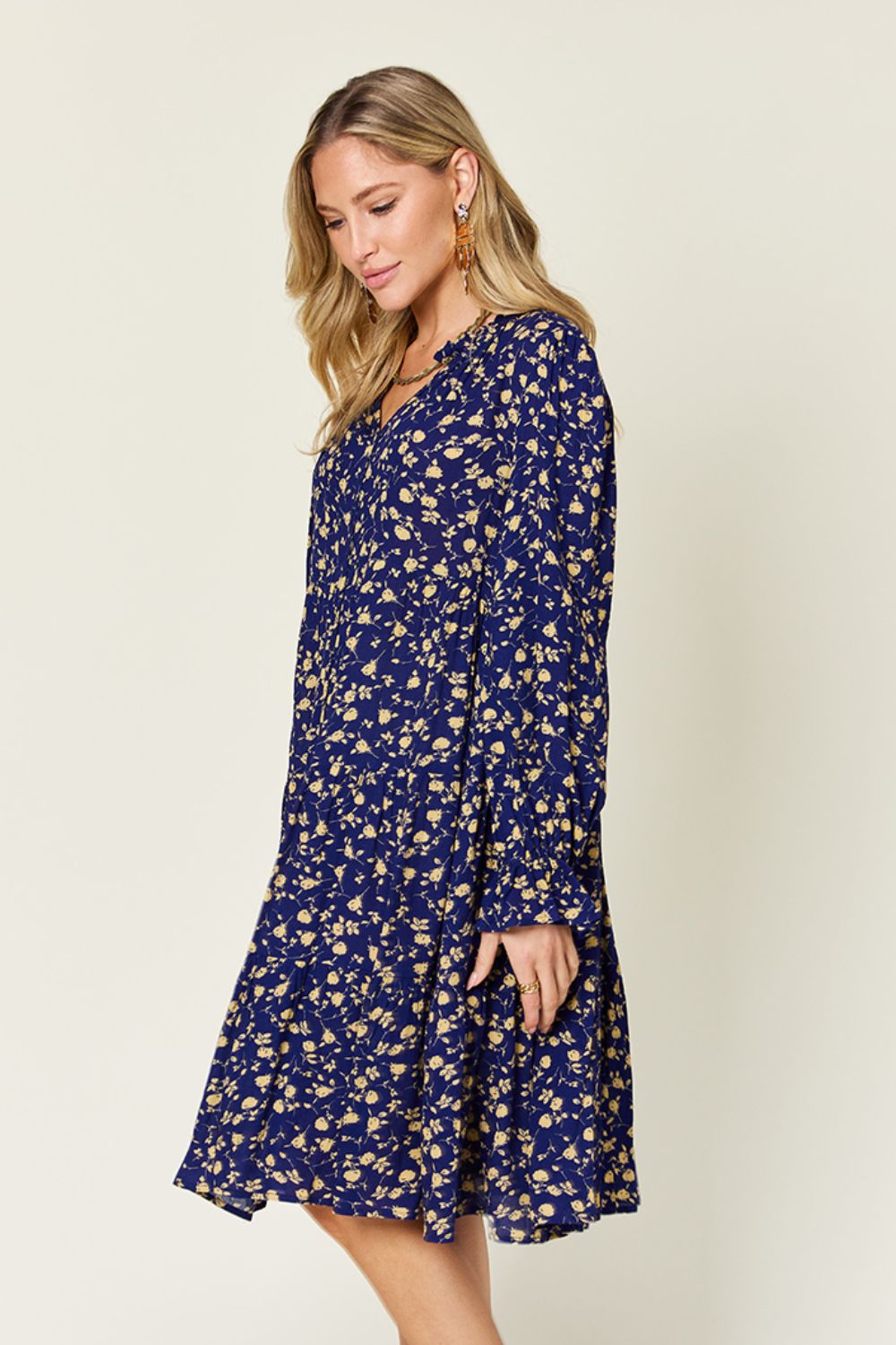 Double Take Full Size Printed Ruffle Hem Long Sleeve Dress - Concordia Style Boutique