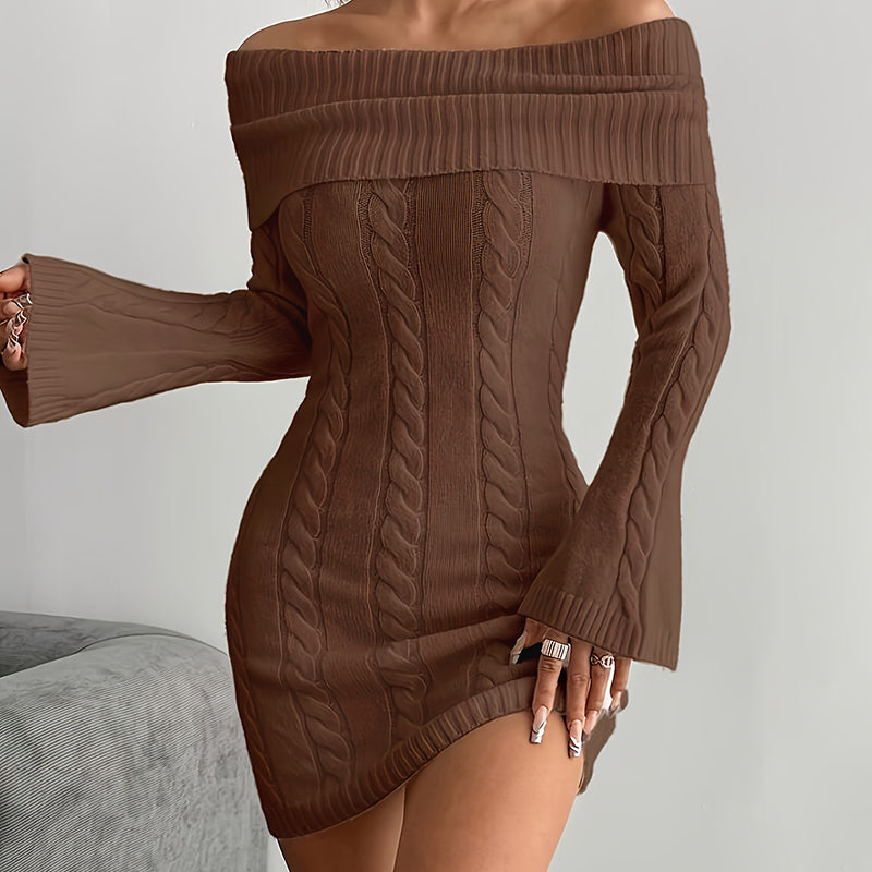 Women's Off Shoulder Bodycon Dress, Long Sleeve Mini Club Dress, Elegant Party Fitted Short Dresses
