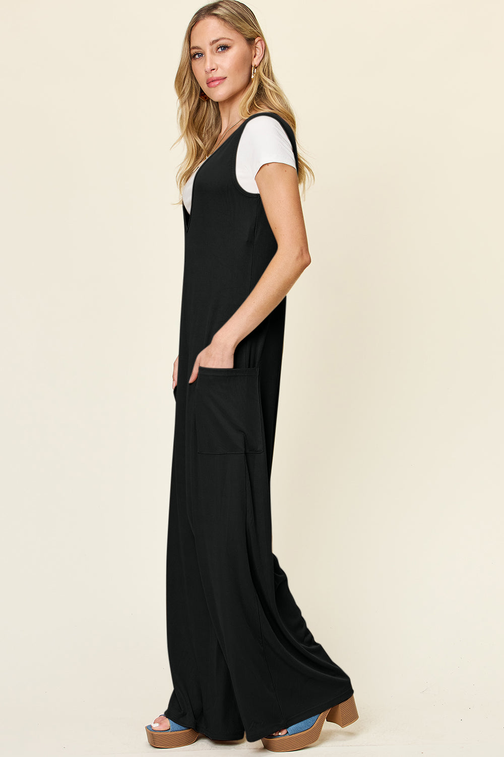 Double Take Full Size Sleeveless Wide Leg Jumpsuit with Pockets - Concordia Style Boutique