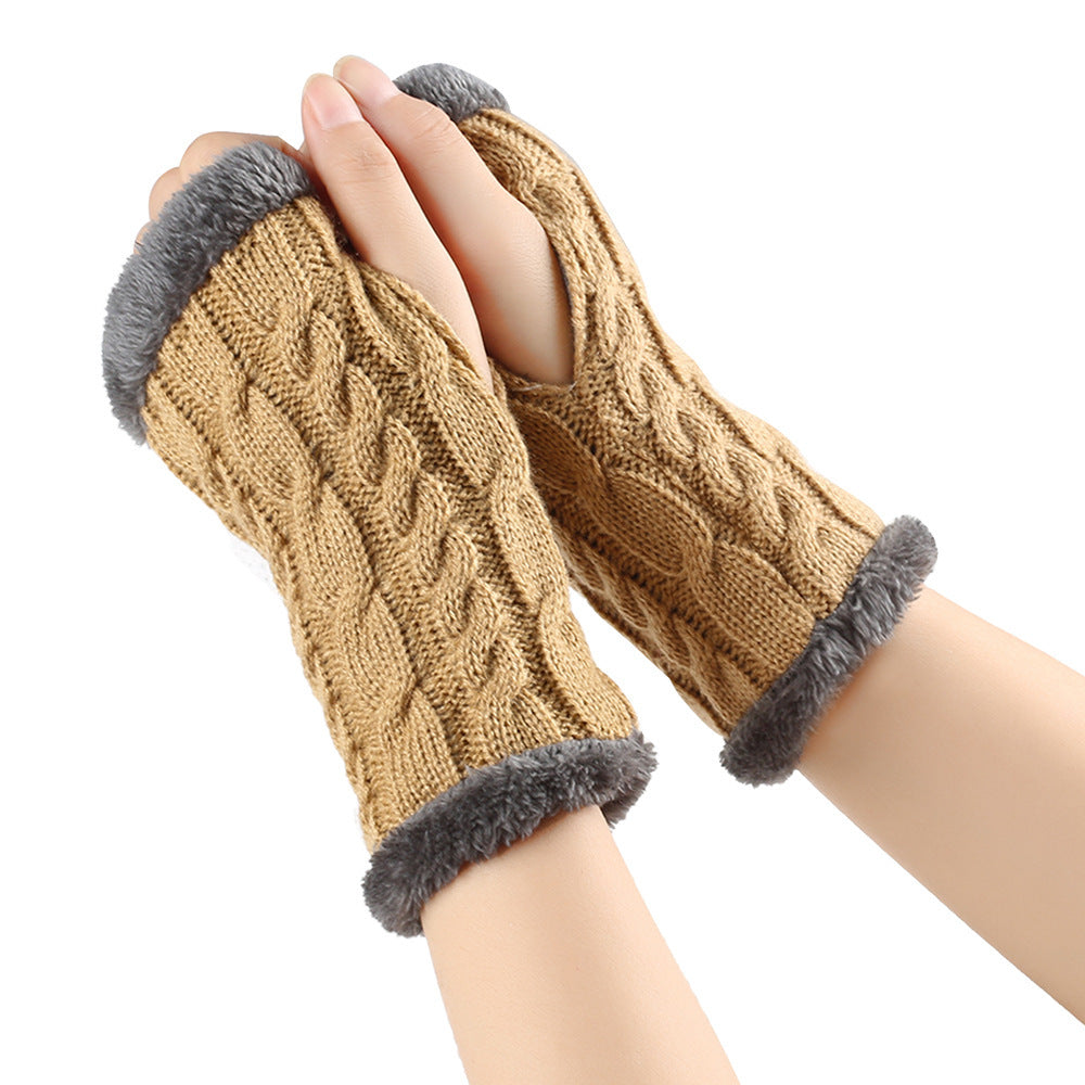 Winter Plush Twist Knitted Fingerless Fleece Women Gloves - Ultra Soft Thermal Comfort