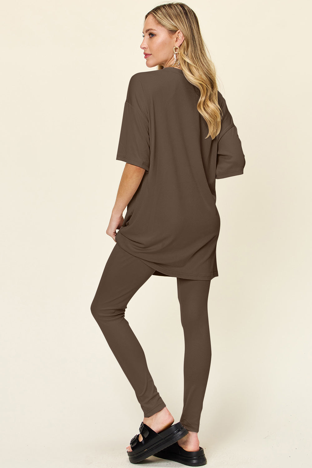 Double Take Full Size Round Neck Dropped Shoulder T-Shirt and Leggings Set - Concordia Style Boutique
