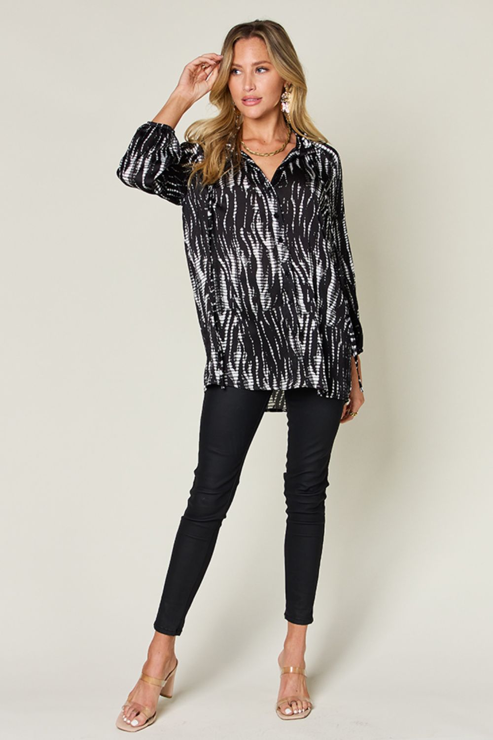 Double Take Full Size Printed Button Up Long Sleeve Shirt - Concordia Style Boutique