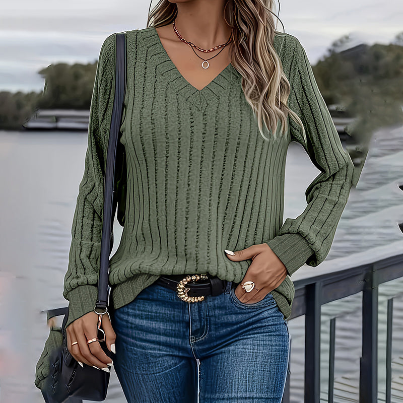 Women's Long Sleeve Blouses Shirts With Ribbed Knit Basic Tops