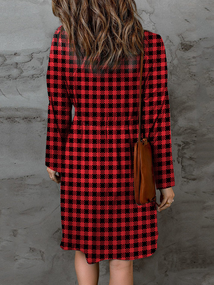 Double Take Full Size Plaid Round Neck Long Sleeve Magic Dress - Concordia Style Boutique
