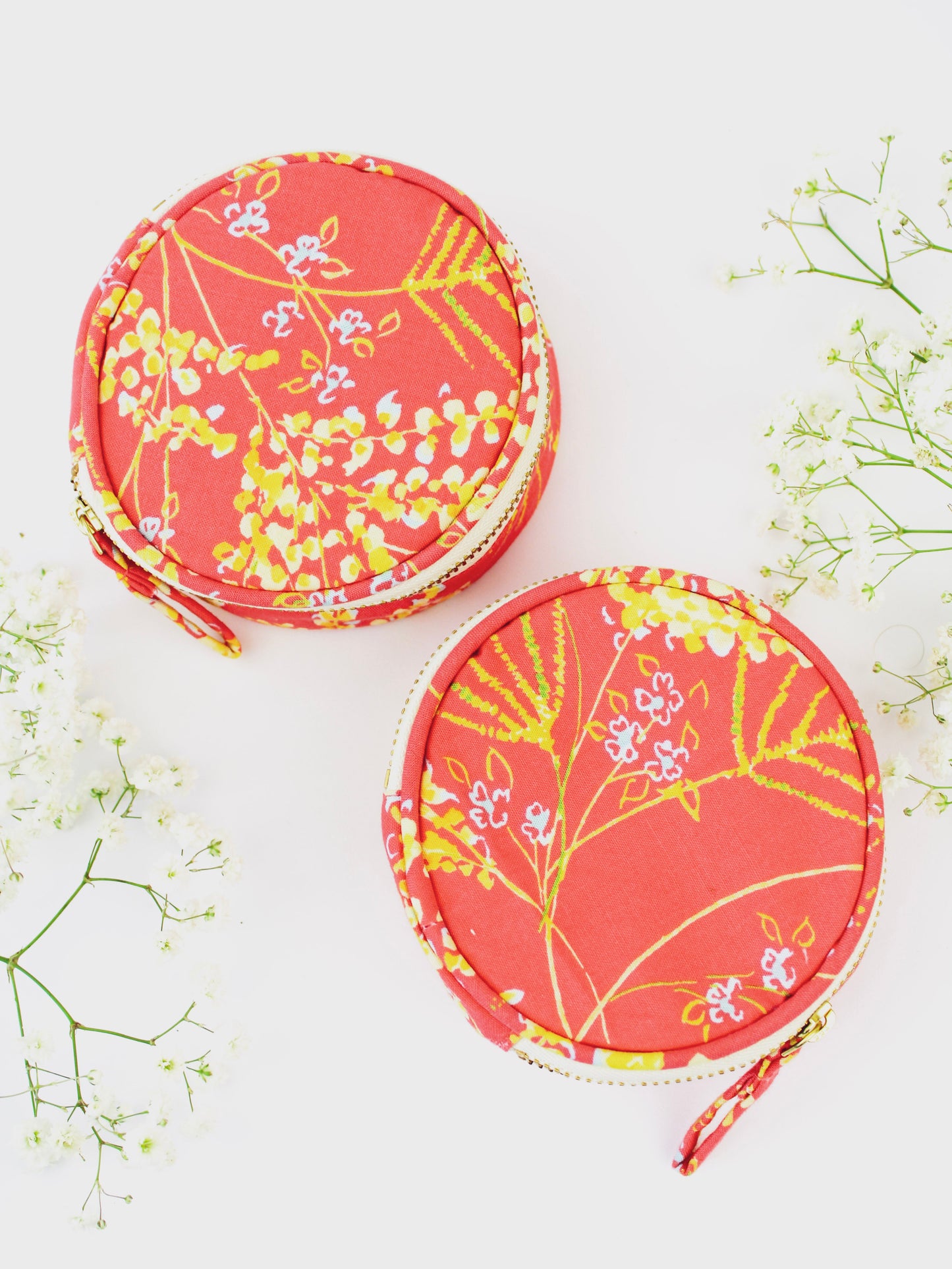 Coral Meadow Flowers Jewelry Pouch