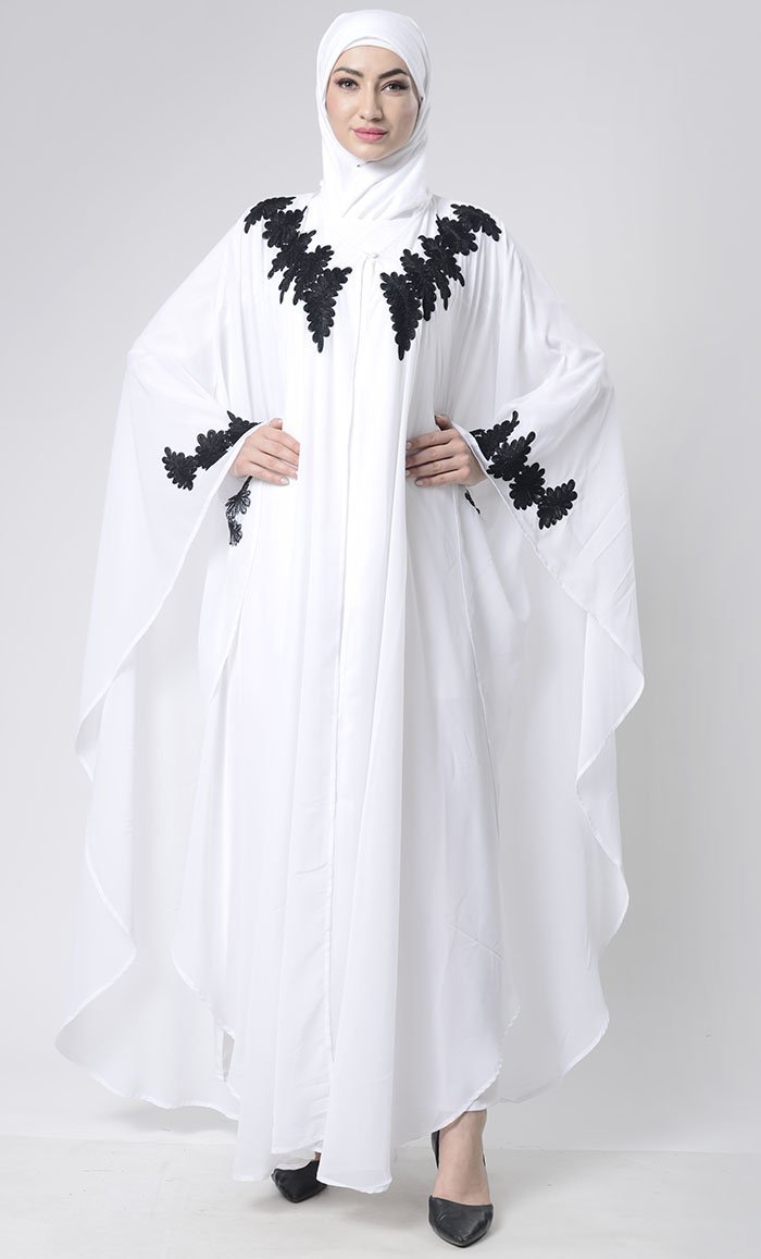 2 Layer White Embroidered Upper Kaftan Abaya